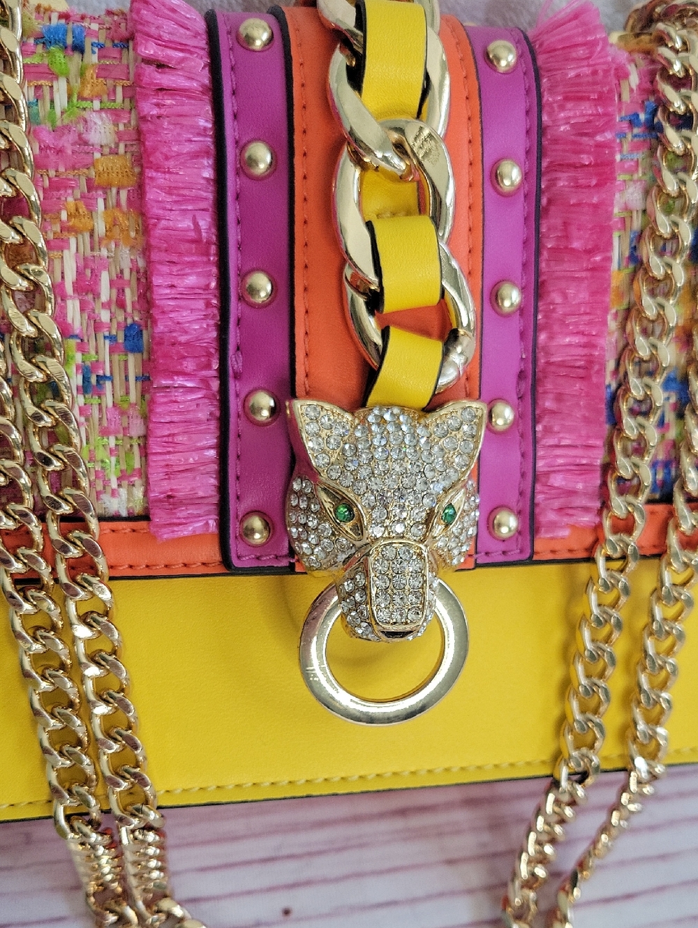 Aldo Vibrant Multi-Color Chain Shoulder Bag - Yellow & Pink - Picture 3 of 7